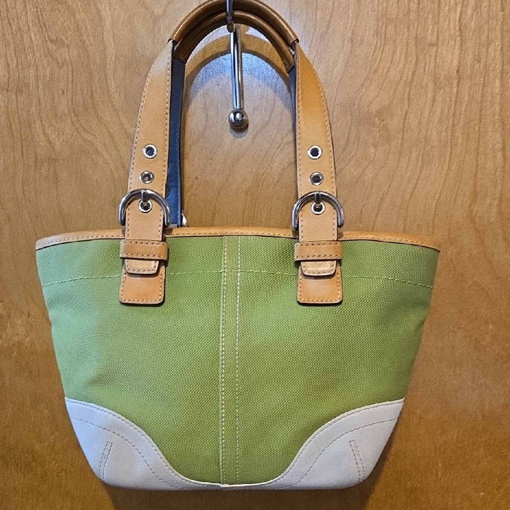 Coach Vintage Green and Tan Mini Tote